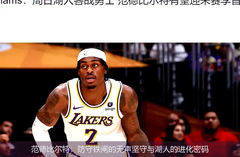 范德比尔特:防守铁闸的无声坚守与湖人的进化密码
