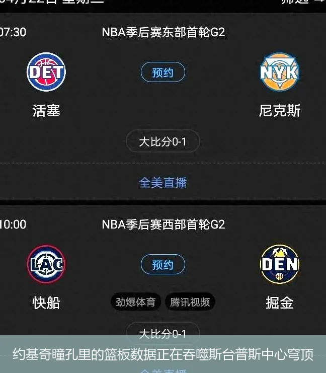 4月29日,约基奇瞳孔里的篮板数据正在吞噬斯台普斯中心穹顶