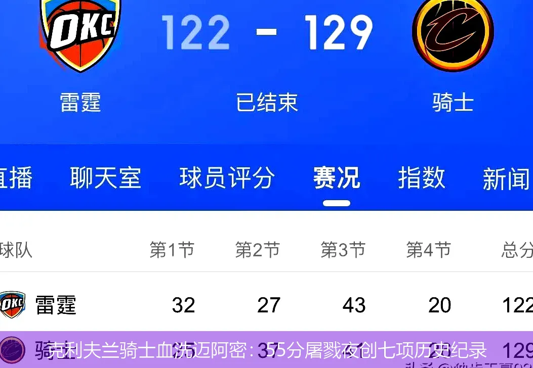 克利夫兰骑士血洗迈阿密:55分屠戮夜创七项历史纪录
